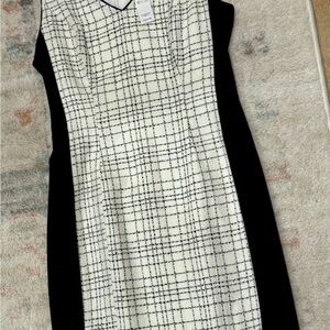 White House Black Market Black and White Grid Midi Dress